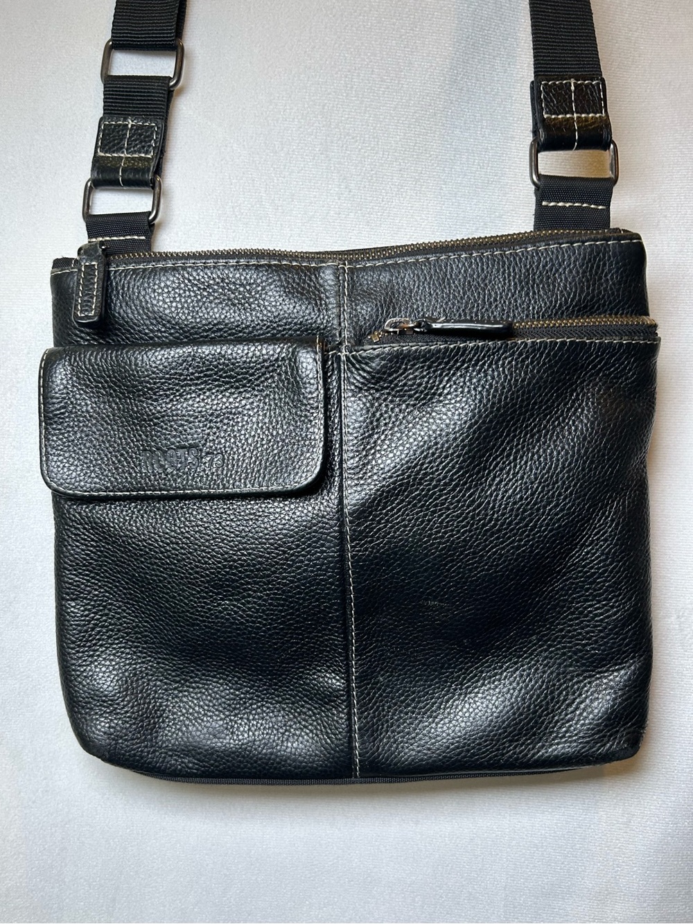 Roots 73 Black Pebble Leather & Canvas Crossbody Bag